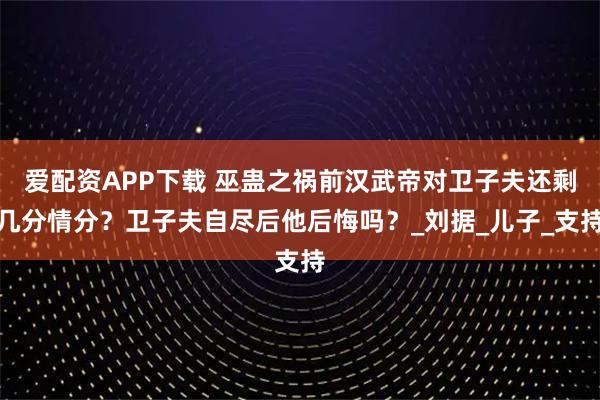 爱配资APP下载 巫蛊之祸前汉武帝对卫子夫还剩几分情分?卫子夫自尽后他后悔吗?_刘据_儿子_支持
