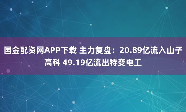 国金配资网APP下载 主力复盘：20.89亿流入山子高科 49.19亿流出特变电工