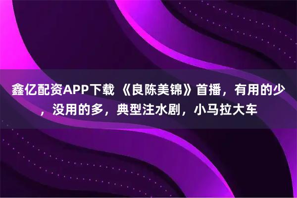 鑫亿配资APP下载 《良陈美锦》首播，有用的少，没用的多，典型注水剧，小马拉大车
